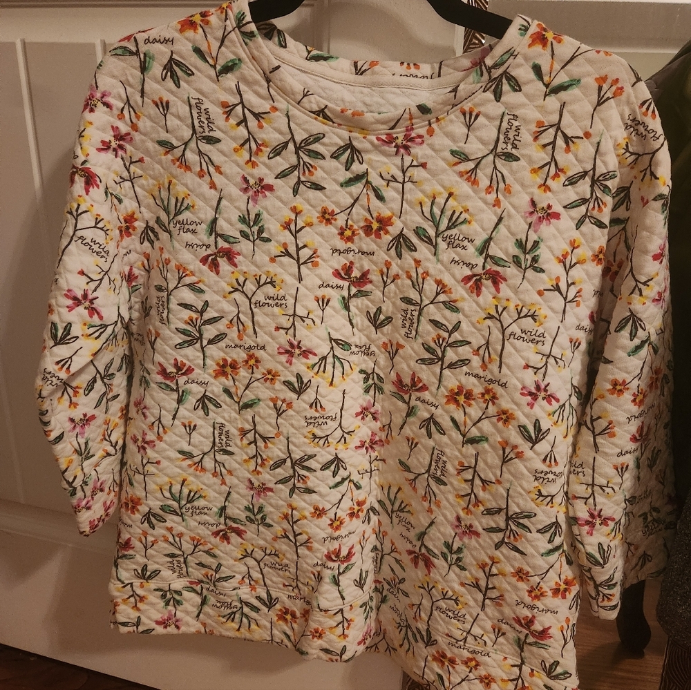 Lands End Floral Embroidered Quilted Top Sz Small